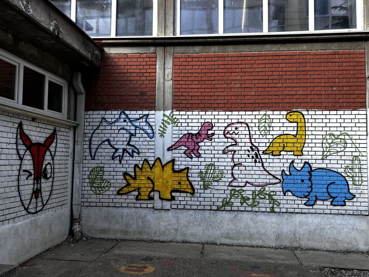 Even more childrens graffiti outside the school gymnasium.